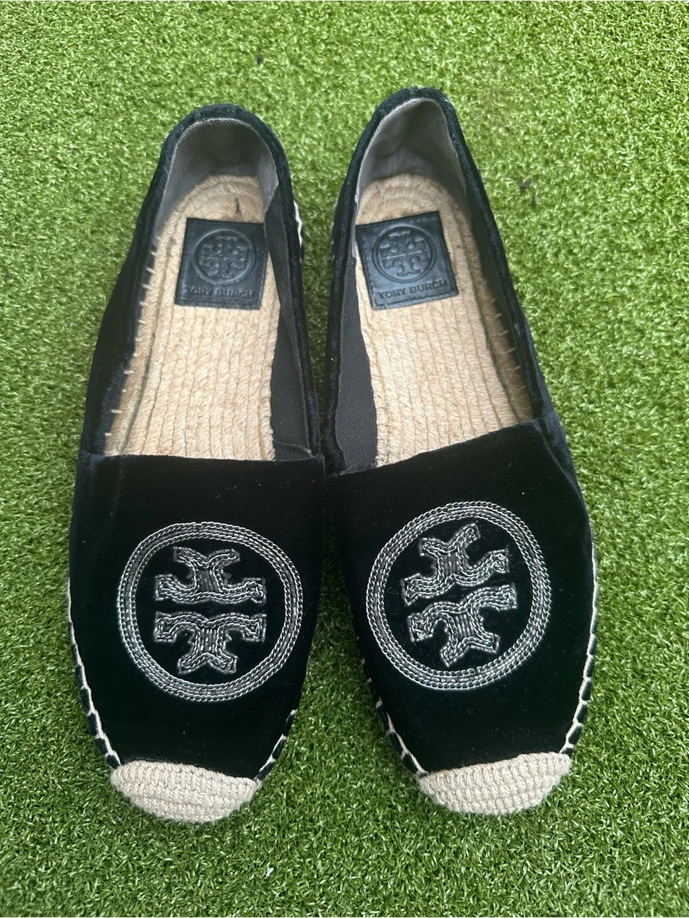 Tory Burch Black Velvet Espadrille Flats Size 8